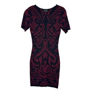 Torn By Ronny Kobo Black Baroque Bodycon bandage short sleeve Dress Sz Small
